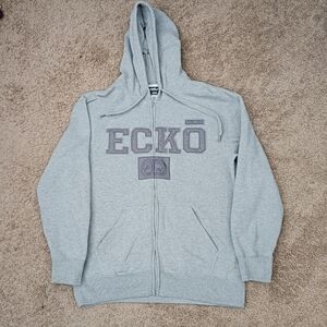 Vintage Ecko Unltd Hoodie Men's Size Large Gray Embroidered Fleece Lined